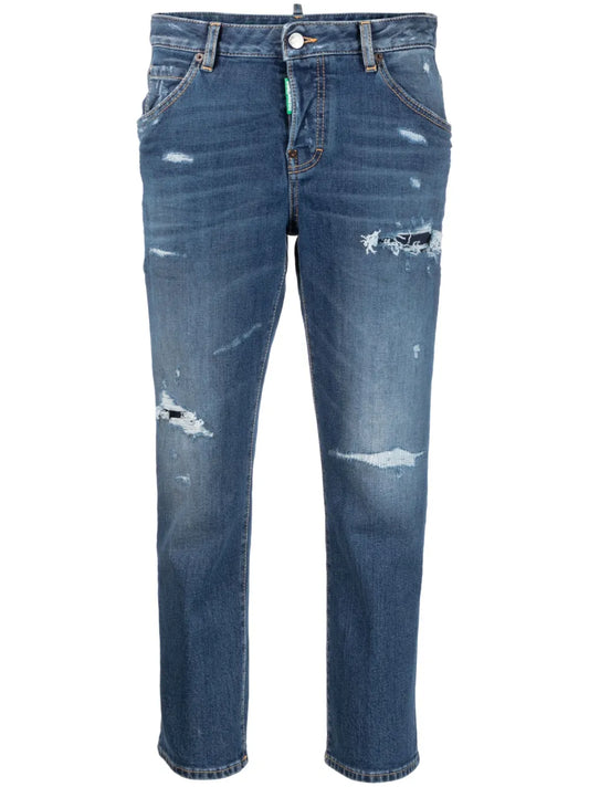 Distressed Slim-Fit Cropped Jeans