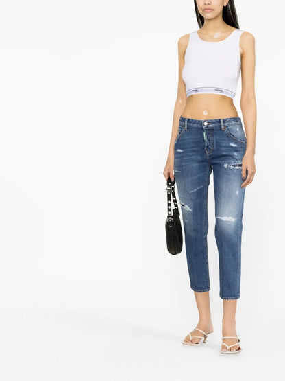 Distressed Slim-Fit Cropped Jeans