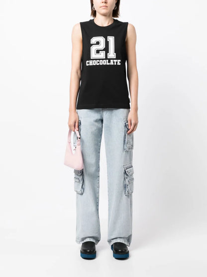 Number-Print Cotton Tank Top