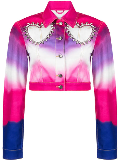 Heart Cut-Out Cropped Denim Jacket