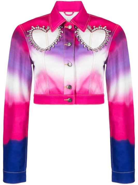 Heart Cut-Out Cropped Denim Jacket