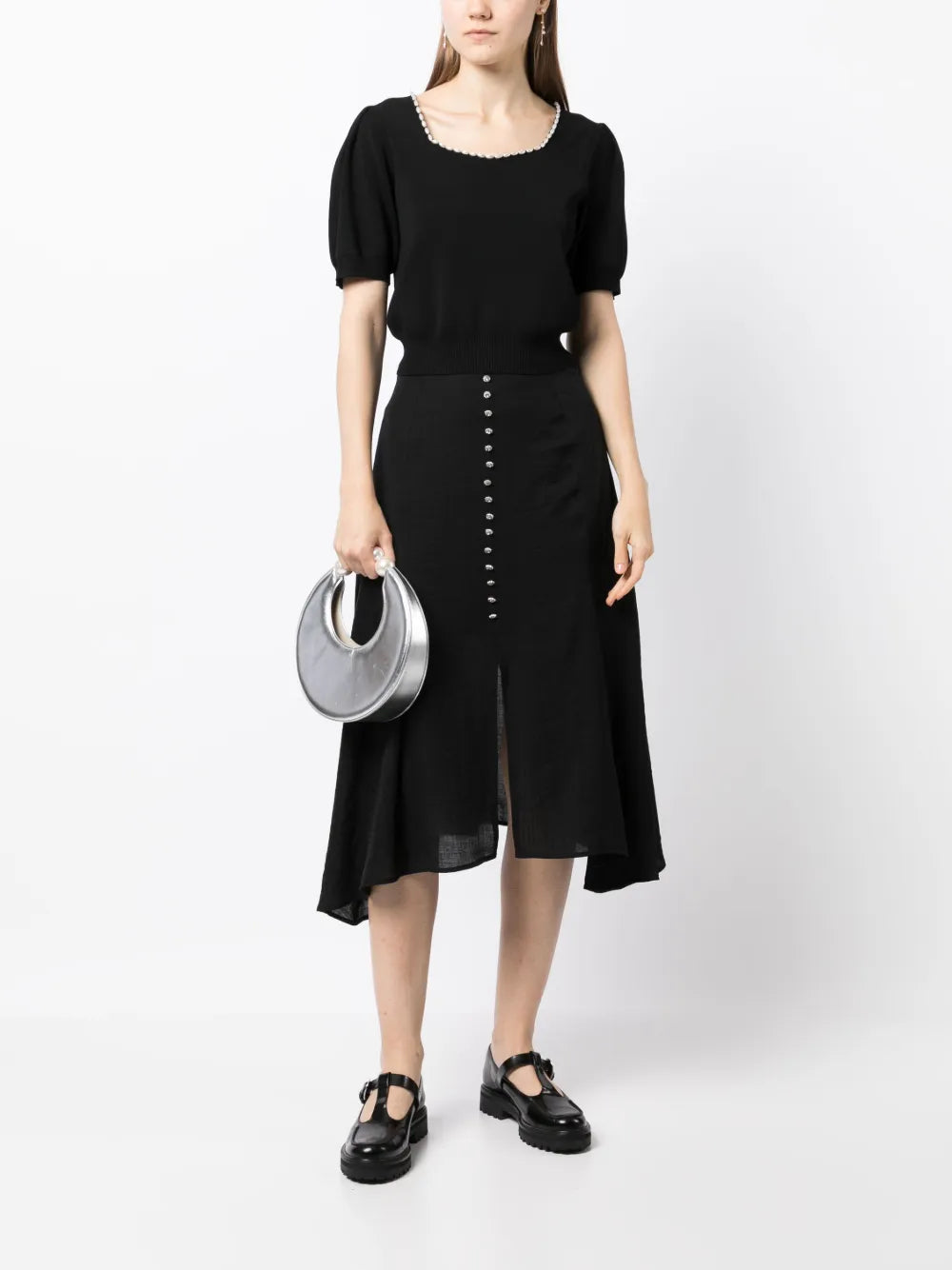 Faux Pearl-Embellished Knitted Top