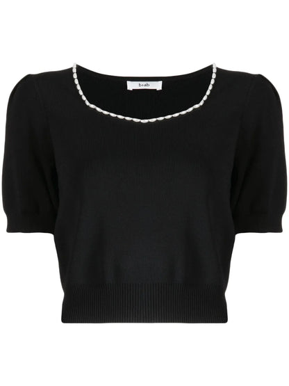 Faux Pearl-Embellished Knitted Top