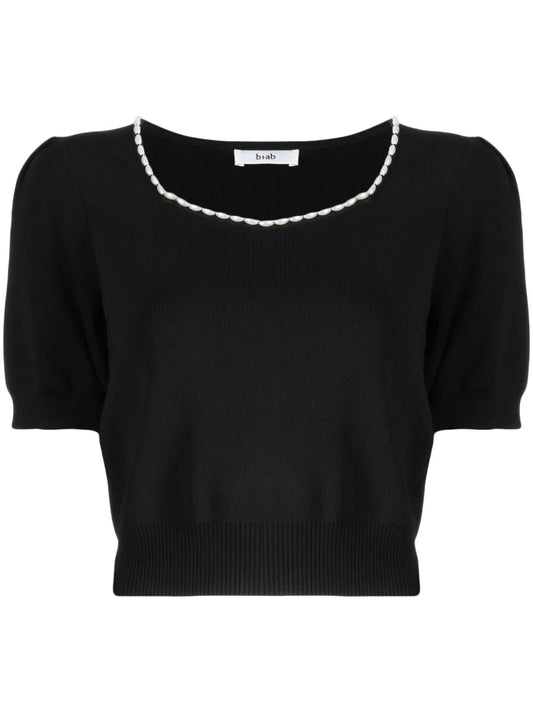 Faux Pearl-Embellished Knitted Top