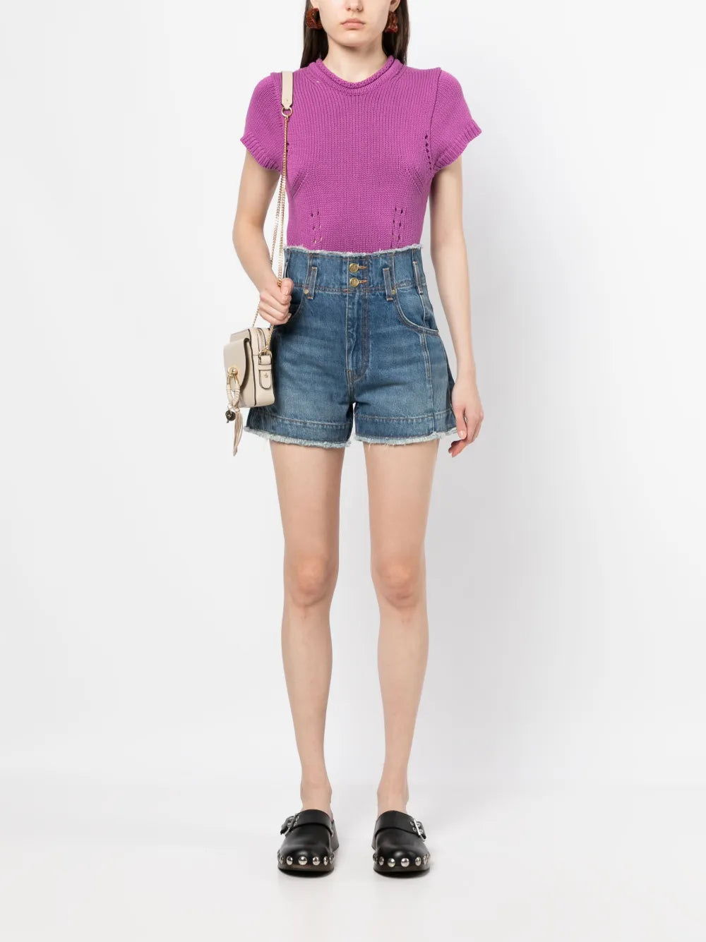 High-Waisted Washed-Denim Shorts