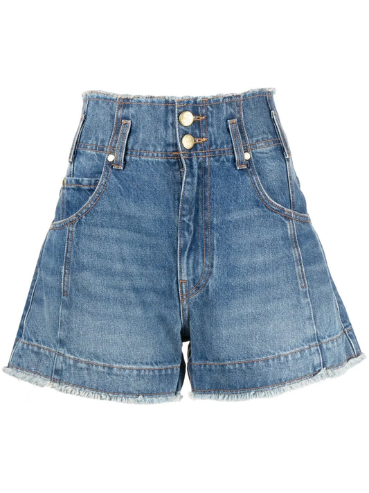 High-Waisted Washed-Denim Shorts