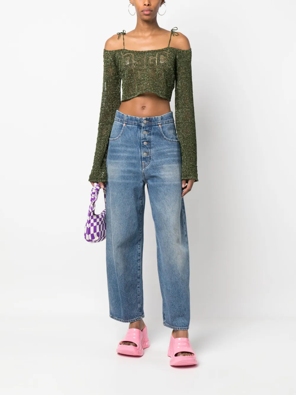 Off-Shoulder Macramé Crop Top