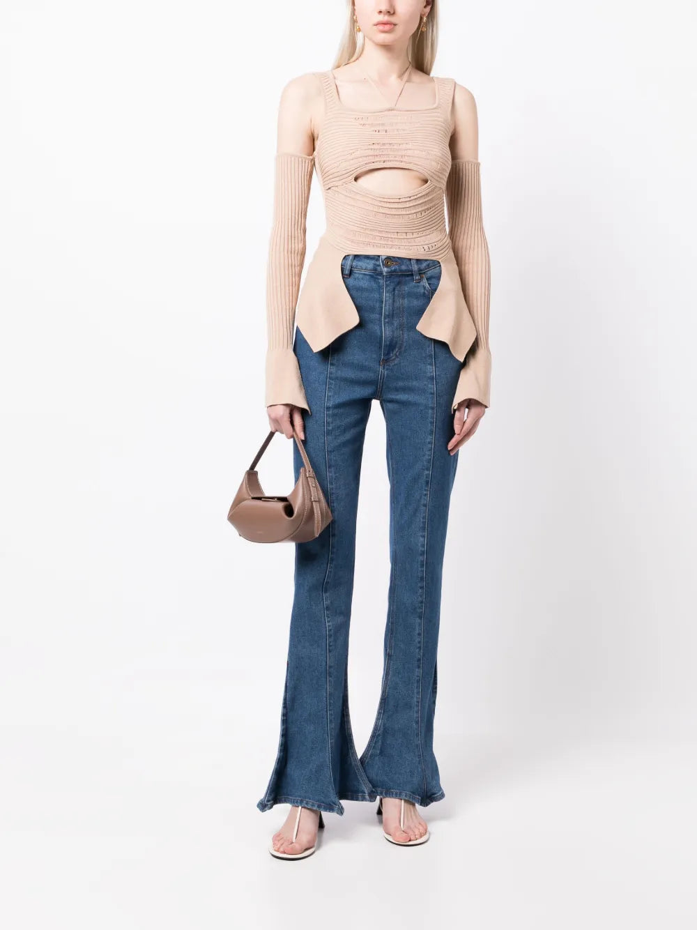 Cut-Out Square-Neck Knitted Top