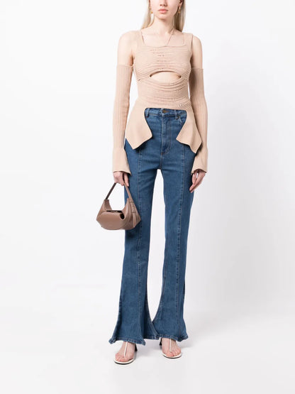 Cut-Out Square-Neck Knitted Top