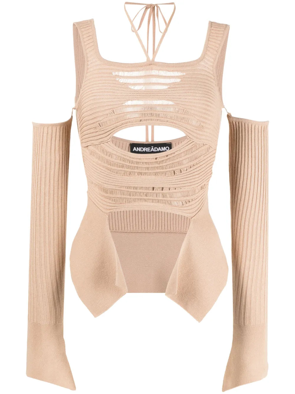 Cut-Out Square-Neck Knitted Top