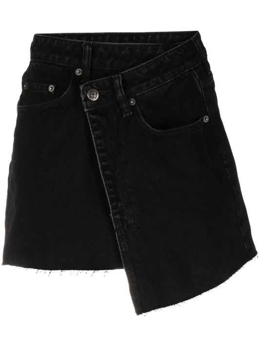 Asymmetric Denim Mini Skirt