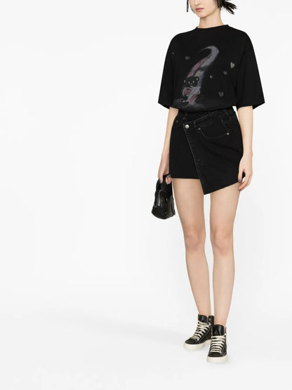 Asymmetric Denim Mini Skirt