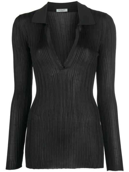 V-Neck Long-Sleeve Knitted Top