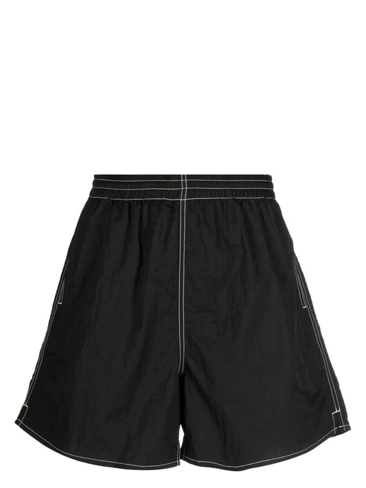 Contrast-Stitching Flared Shorts