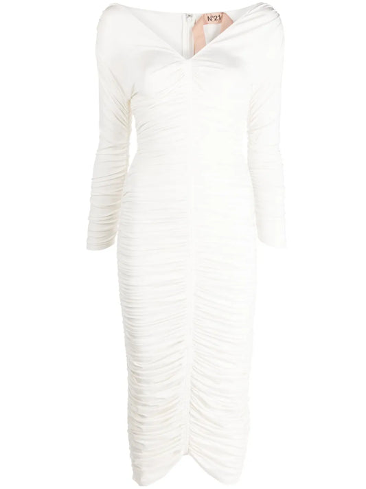 Ruched-Bodice Midi Dress