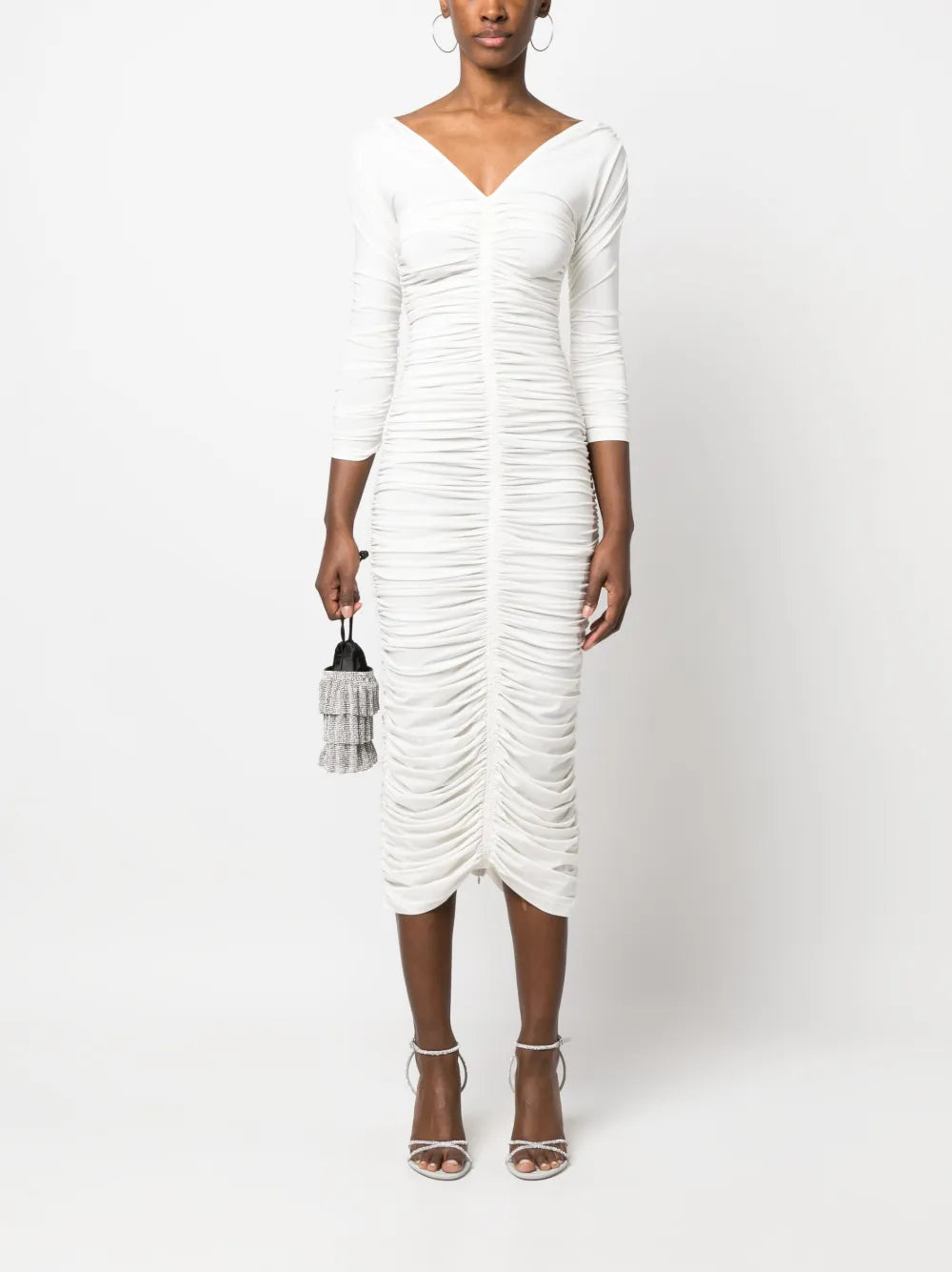 Ruched-Bodice Midi Dress