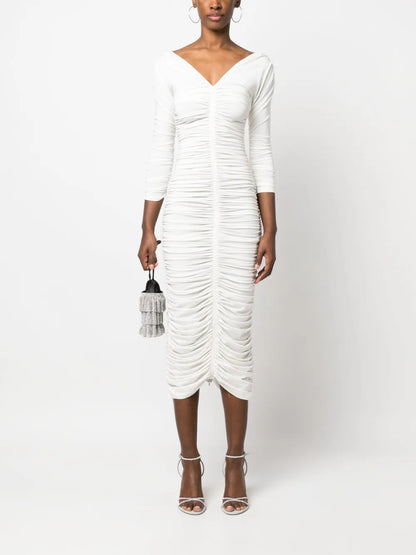 Ruched-Bodice Midi Dress