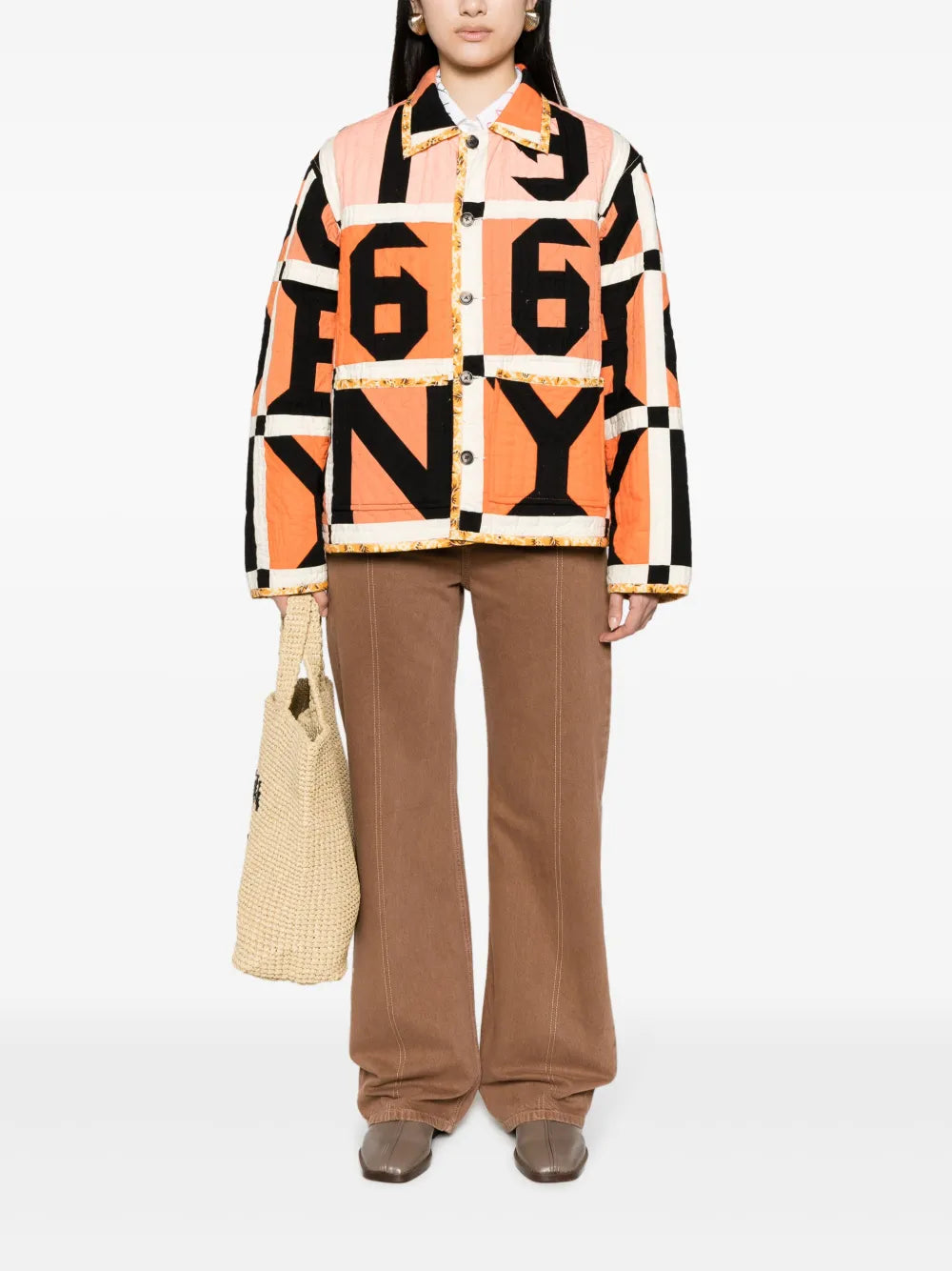 Letter Block Patchwork Shirt Jacket