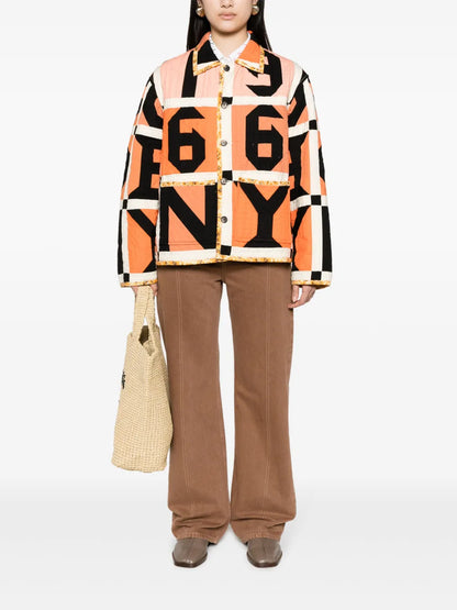 Letter Block Patchwork Shirt Jacket