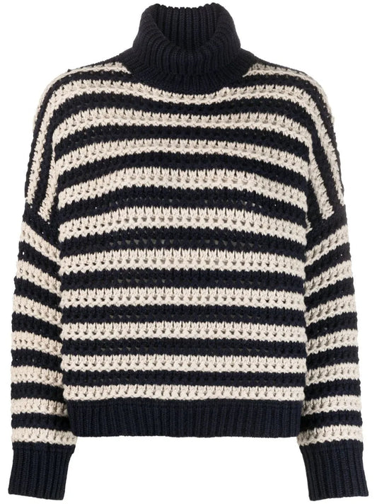 Stripe-Print Turtleneck Jumper