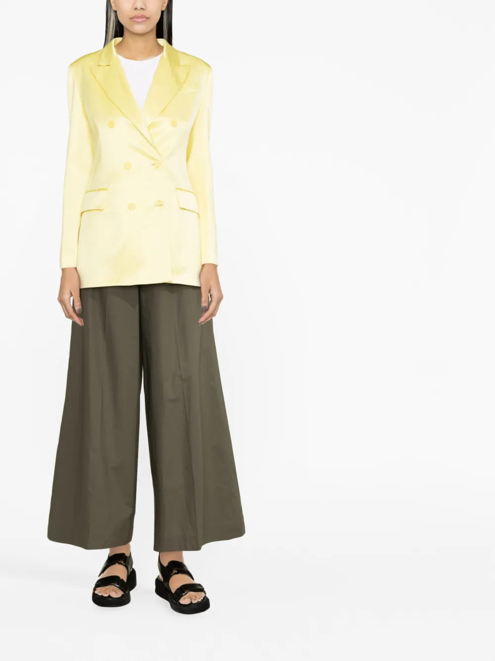 Satin-Finish Double-Breasted Blazer
