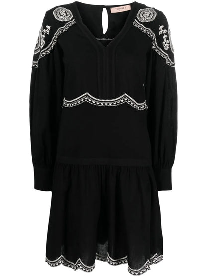 Embroidered Long-Sleeve Short Dress