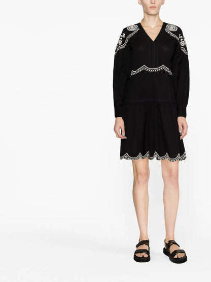 Embroidered Long-Sleeve Short Dress