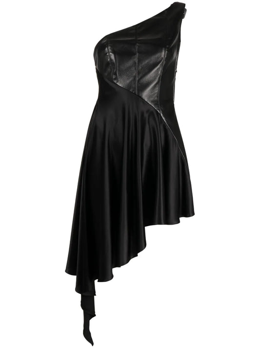 One-Shoulder Faux-Leather Dress