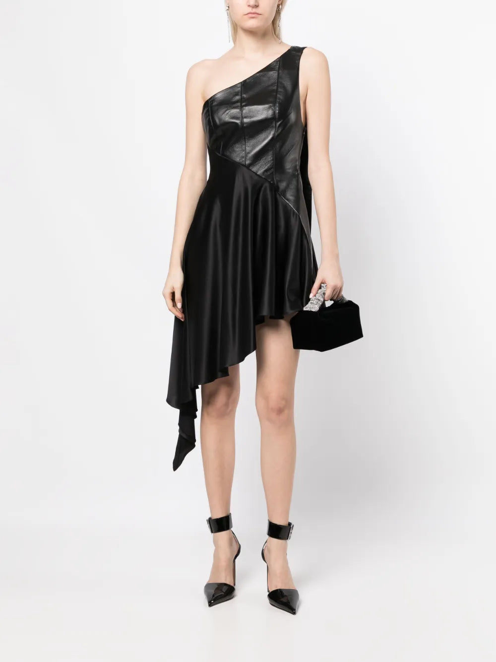 One-Shoulder Faux-Leather Dress
