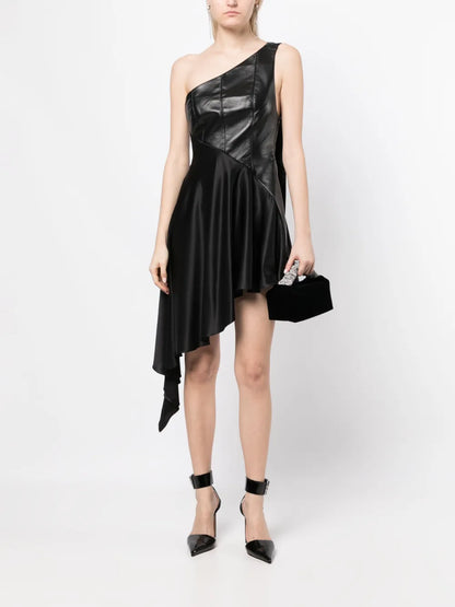One-Shoulder Faux-Leather Dress