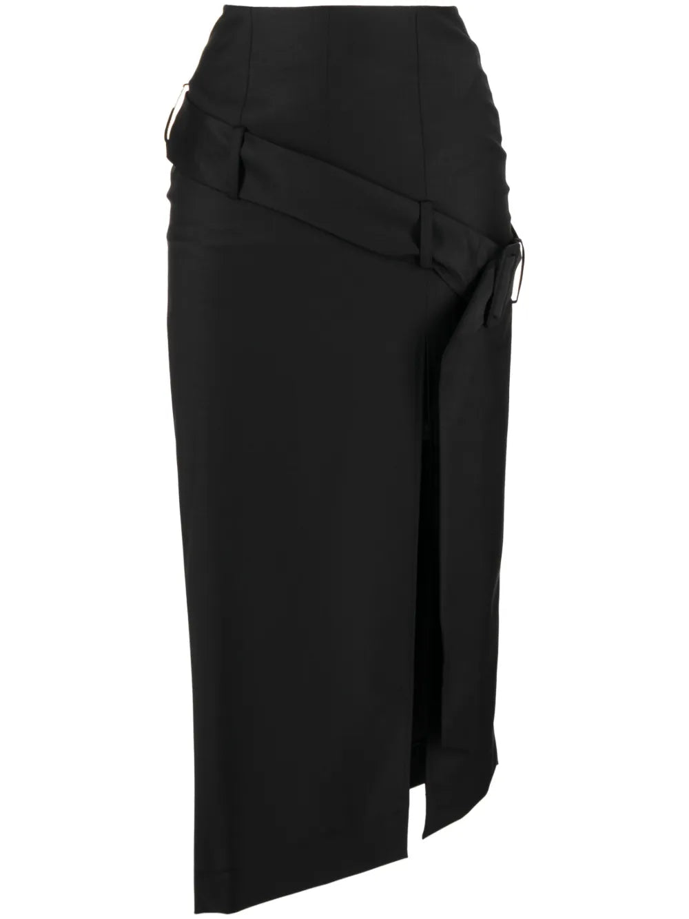 Asymmetric Belted Midi Skirt