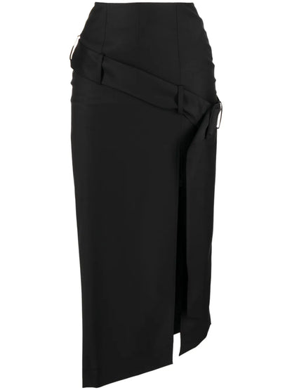 Asymmetric Belted Midi Skirt
