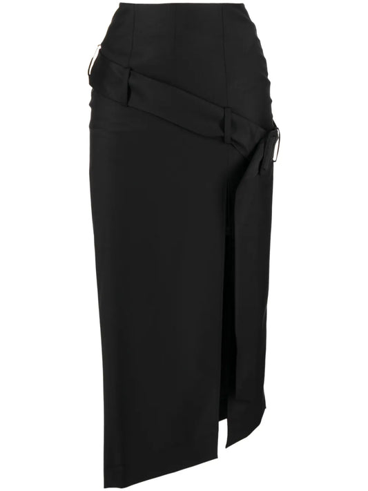 Asymmetric Belted Midi Skirt