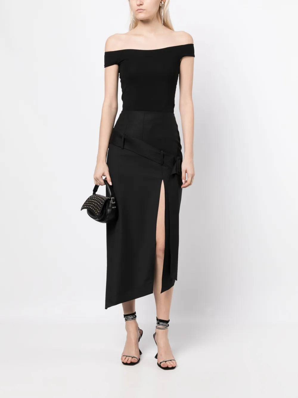 Asymmetric Belted Midi Skirt