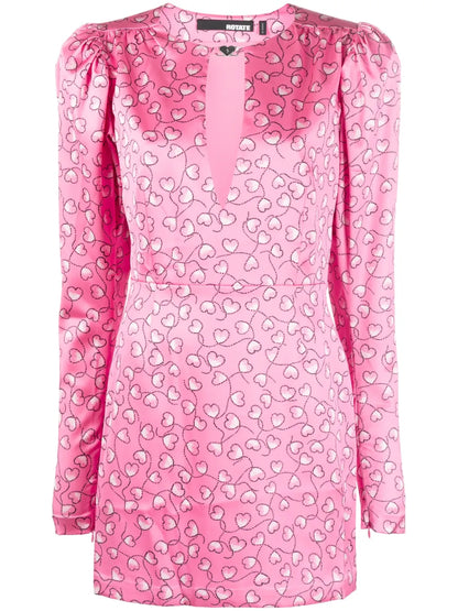 Heart-Print Satin Minidress