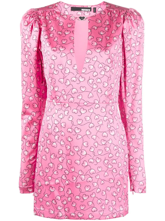 Heart-Print Satin Minidress
