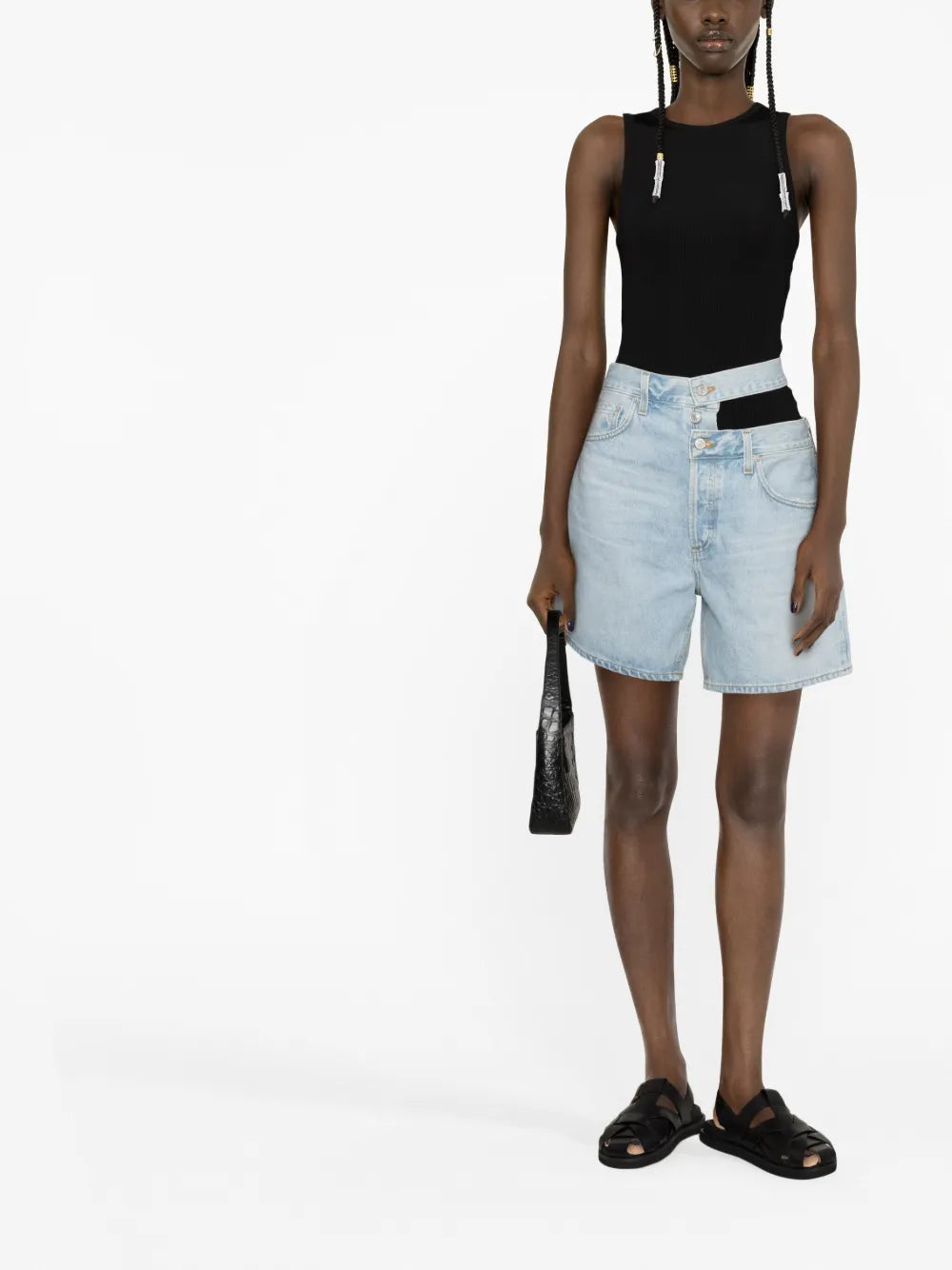 Asymmetric Denim Shorts