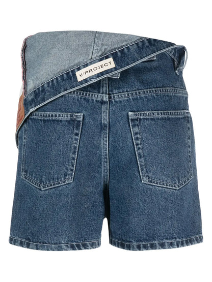 Foldover-Waist Denim Shorts