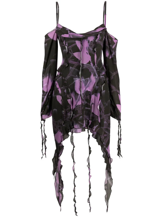 Floral-Print Chiffon Minidress