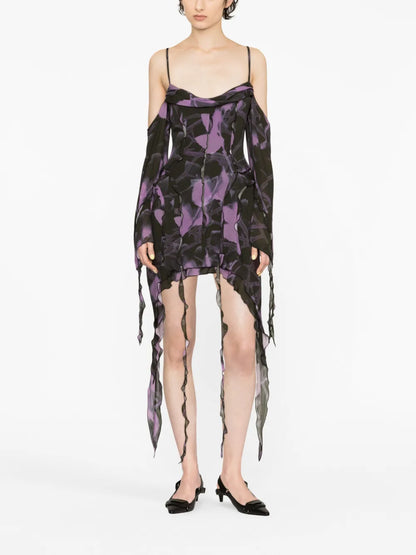 Floral-Print Chiffon Minidress