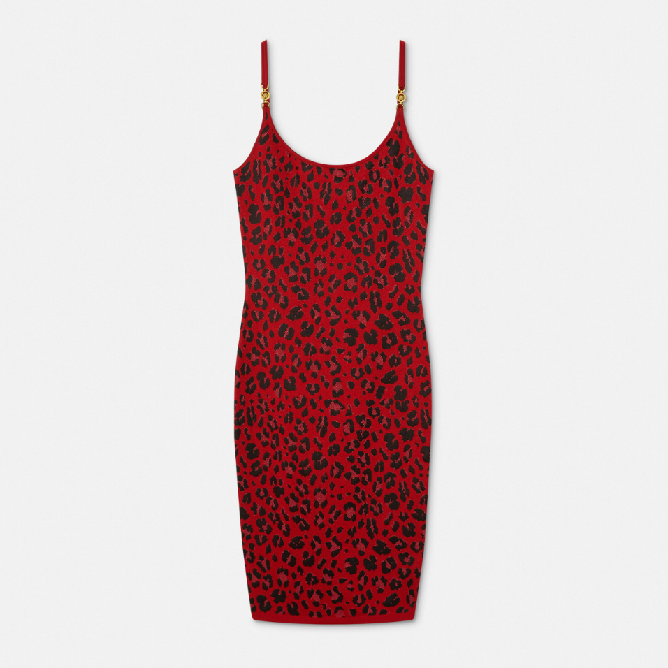 Leopard Lurex Fitted Knit Midi Dress