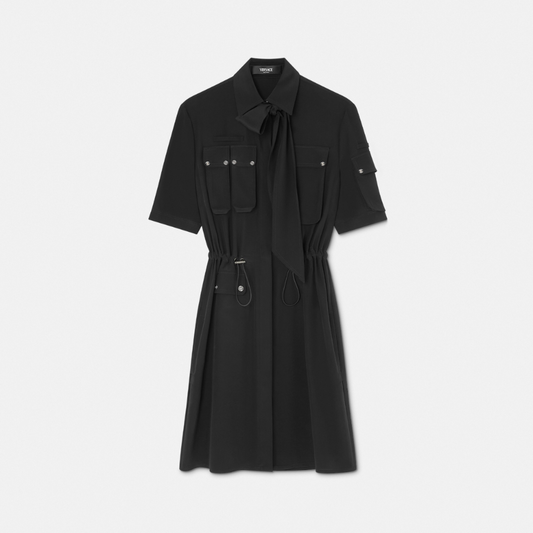 Cargo Lavallière Silk Mini Shirt Dress