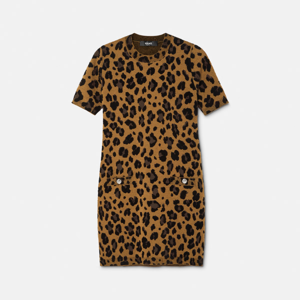 Leopard Jacquard Knit T-Shirt Dress