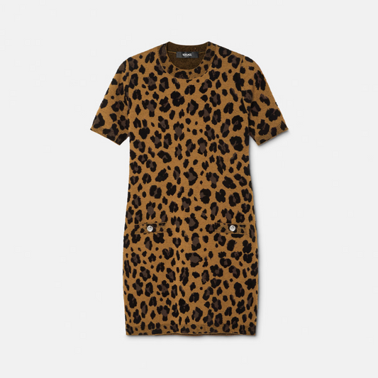 Leopard Jacquard Knit T-Shirt Dress