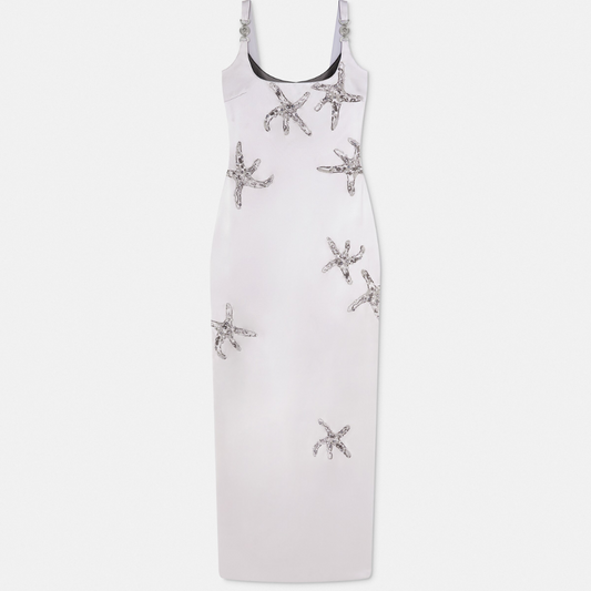 Embroidered Satin Silk Column Gown