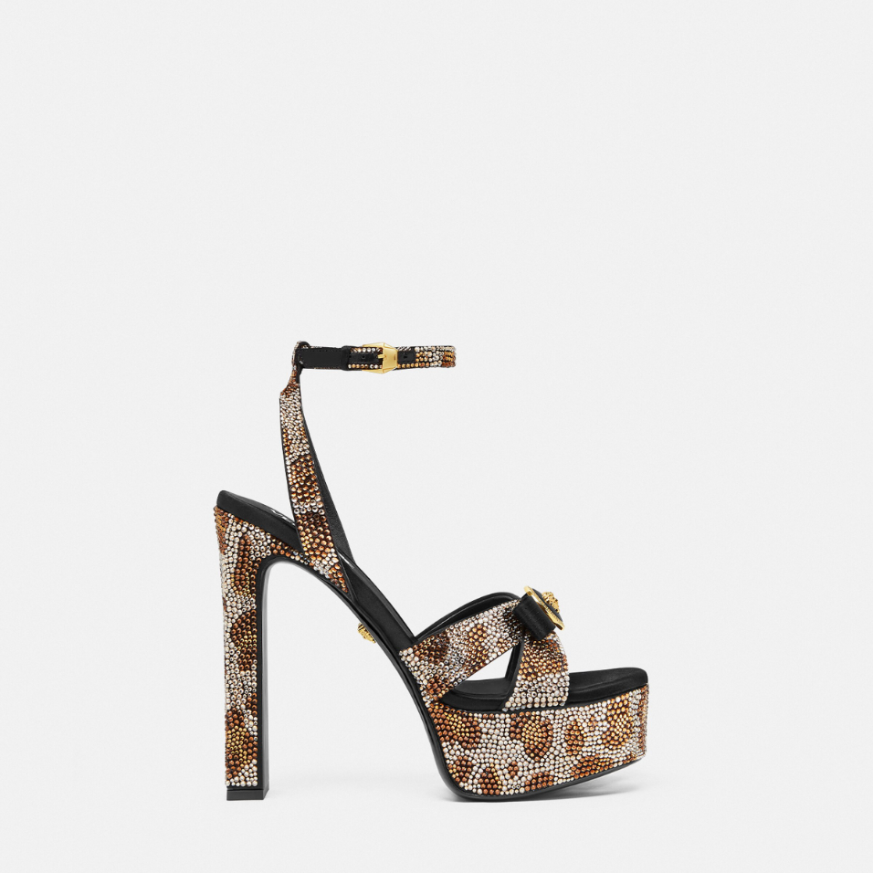 Gianni Ribbon Leopard Sandals 140 mm