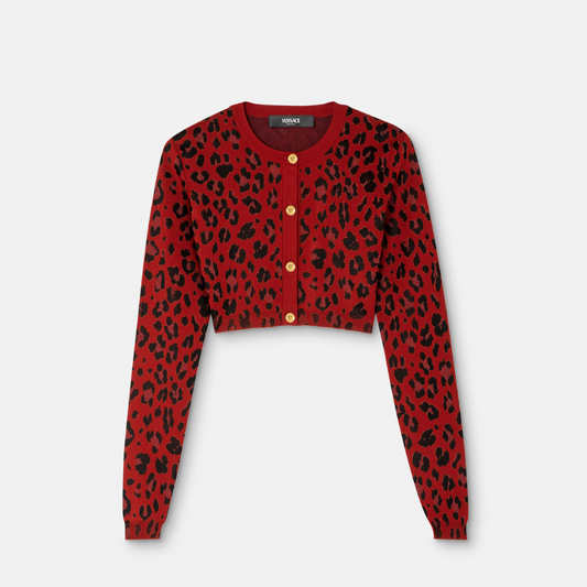 Leopard Lurex Crop Knit Cardigan
