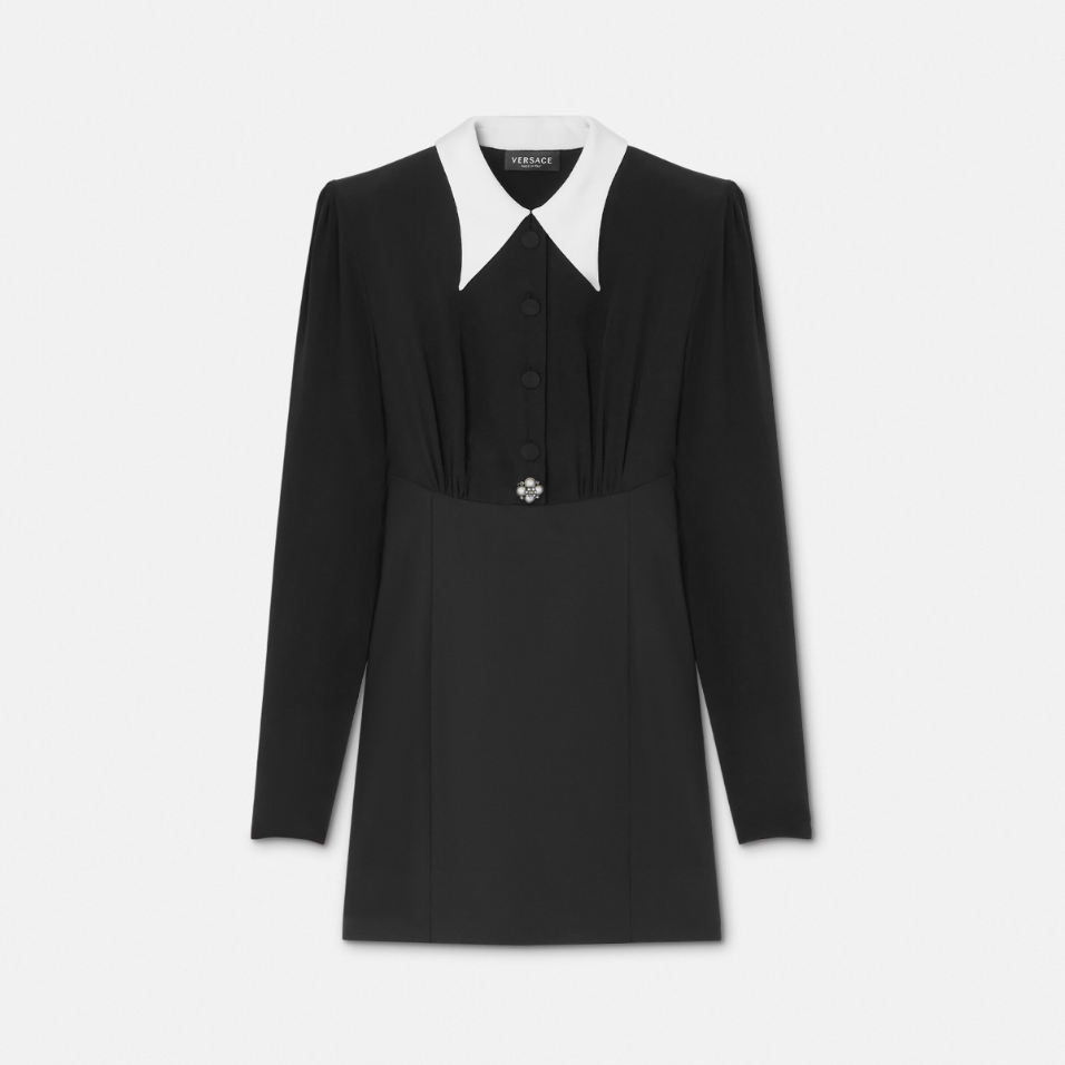 Contrast-Collar Silk Crêpe Mini Dress