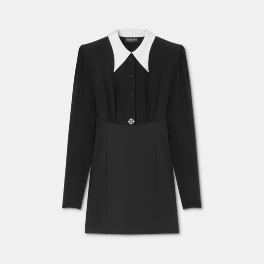 Contrast-Collar Silk Crêpe Mini Dress