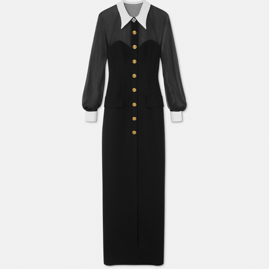 Contrast-Collar Silk Cady Bustier Gown